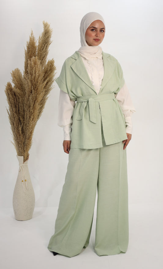 The Pistachio Belted Vest & Trouser Set