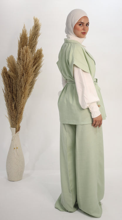 The Pistachio Belted Vest & Trouser Set