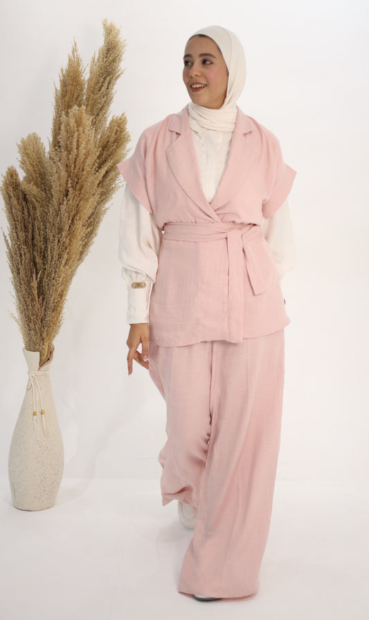 Blush Pink Belted Two-Piece Co-Ord Set