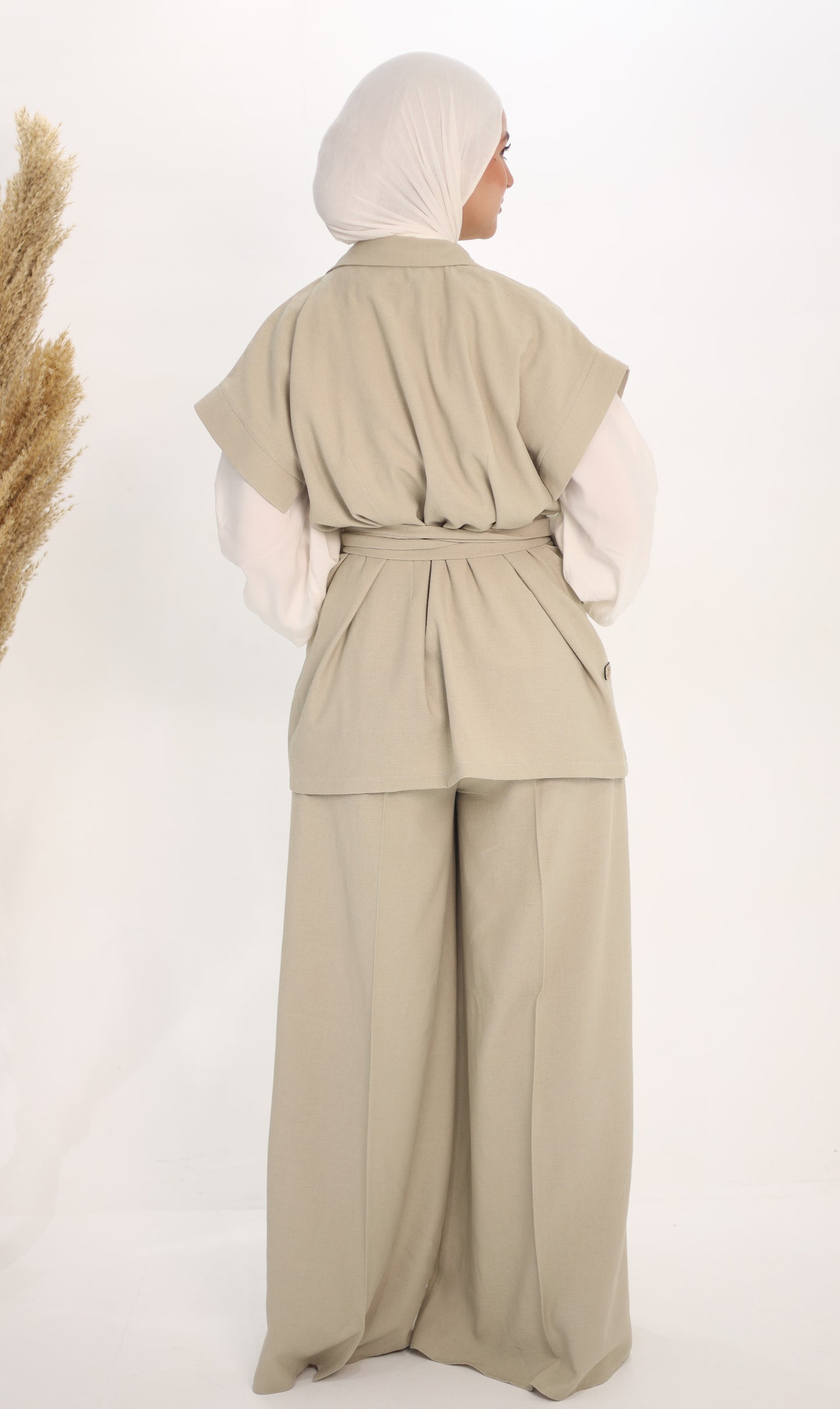 The Beige Belted Vest & Trouser Set