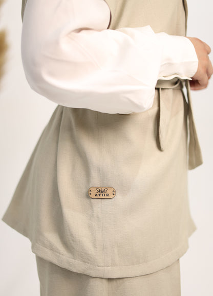 The Beige Belted Vest & Trouser Set