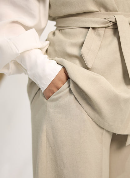 The Beige Belted Vest & Trouser Set