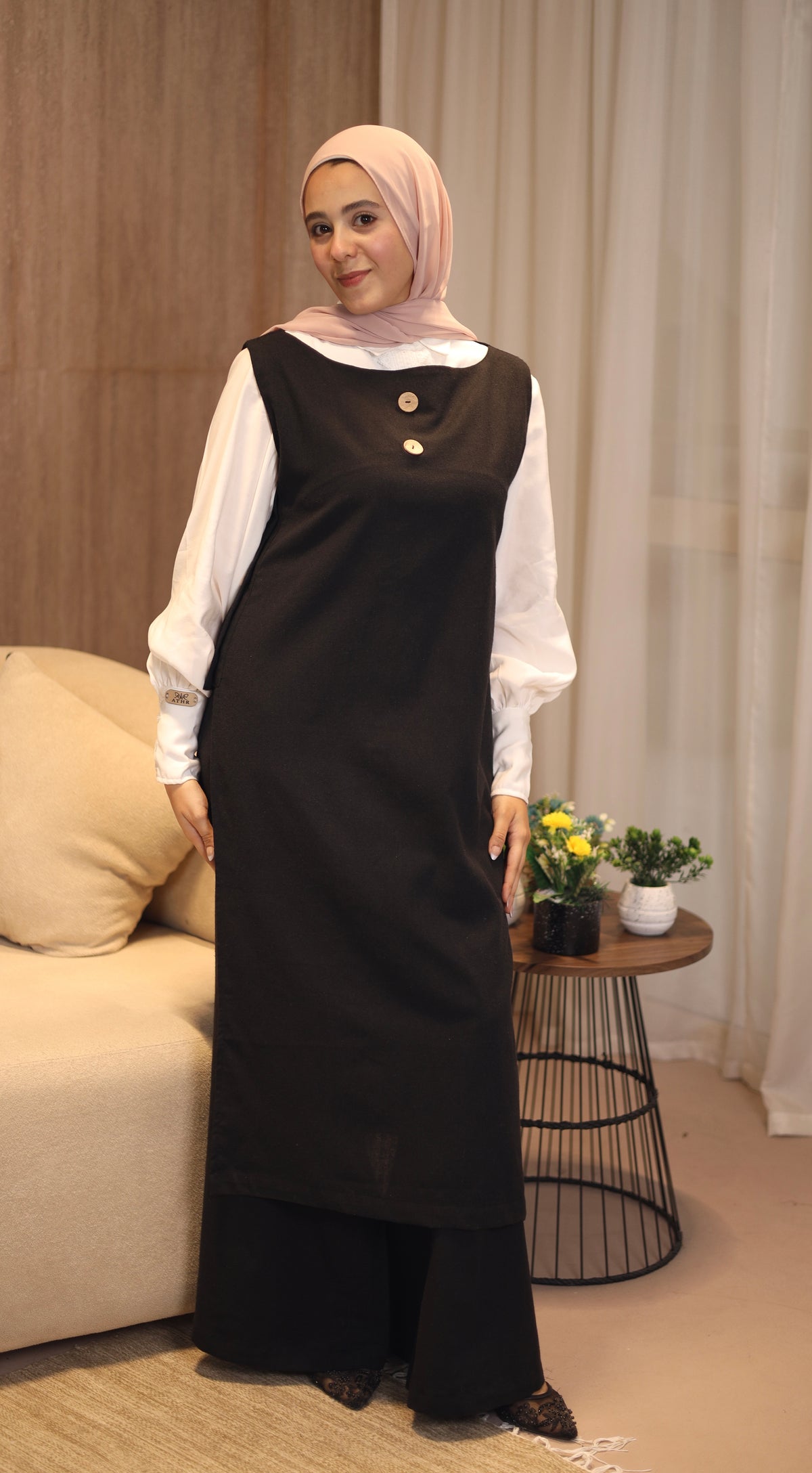 Noir Split Tunic Set | Modest Linen & Cotton Co-Ord