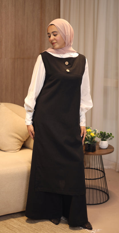 Noir Split Tunic Set | Modest Linen & Cotton Co-Ord