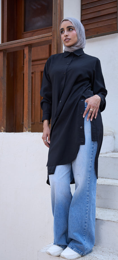 Cotton Longline Side-Button Shirt