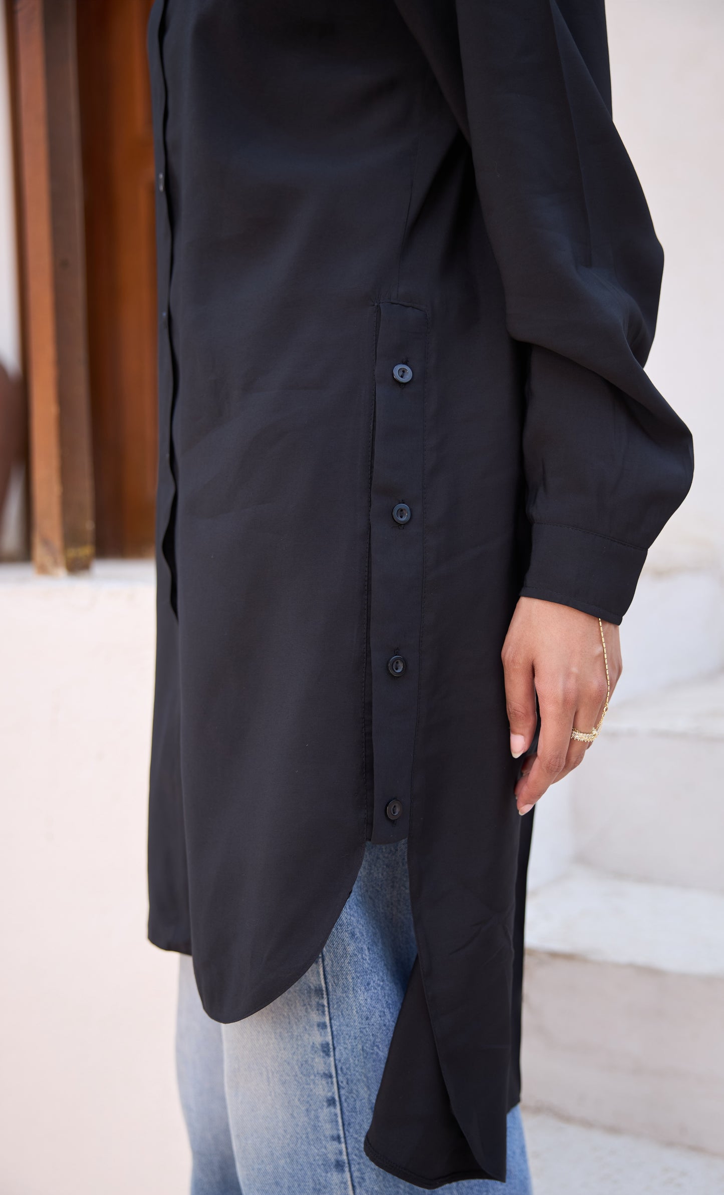 Cotton Longline Side-Button Shirt